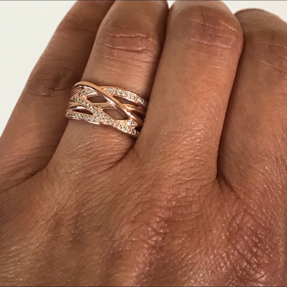 Sterling Silver Rose Gold Eternity Entwined Ring - Picture 2 of 8